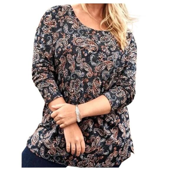 J Jill Simply Supima Scoop Neck Tunic Womens 4X Floral Paisley Boho Dark Cottage - Picture 1 of 16
